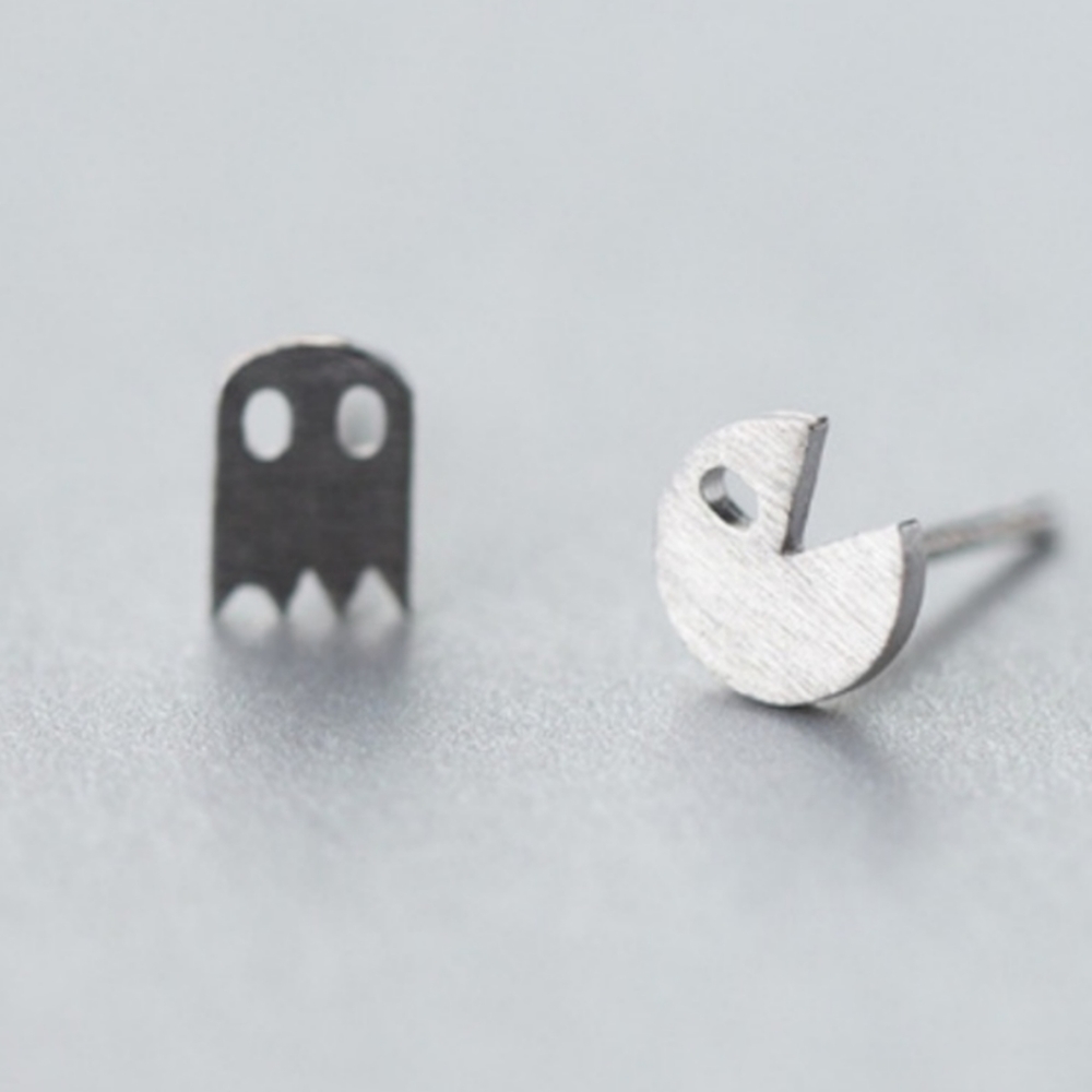 Brushed Silver Pac-Man & ghost earrings